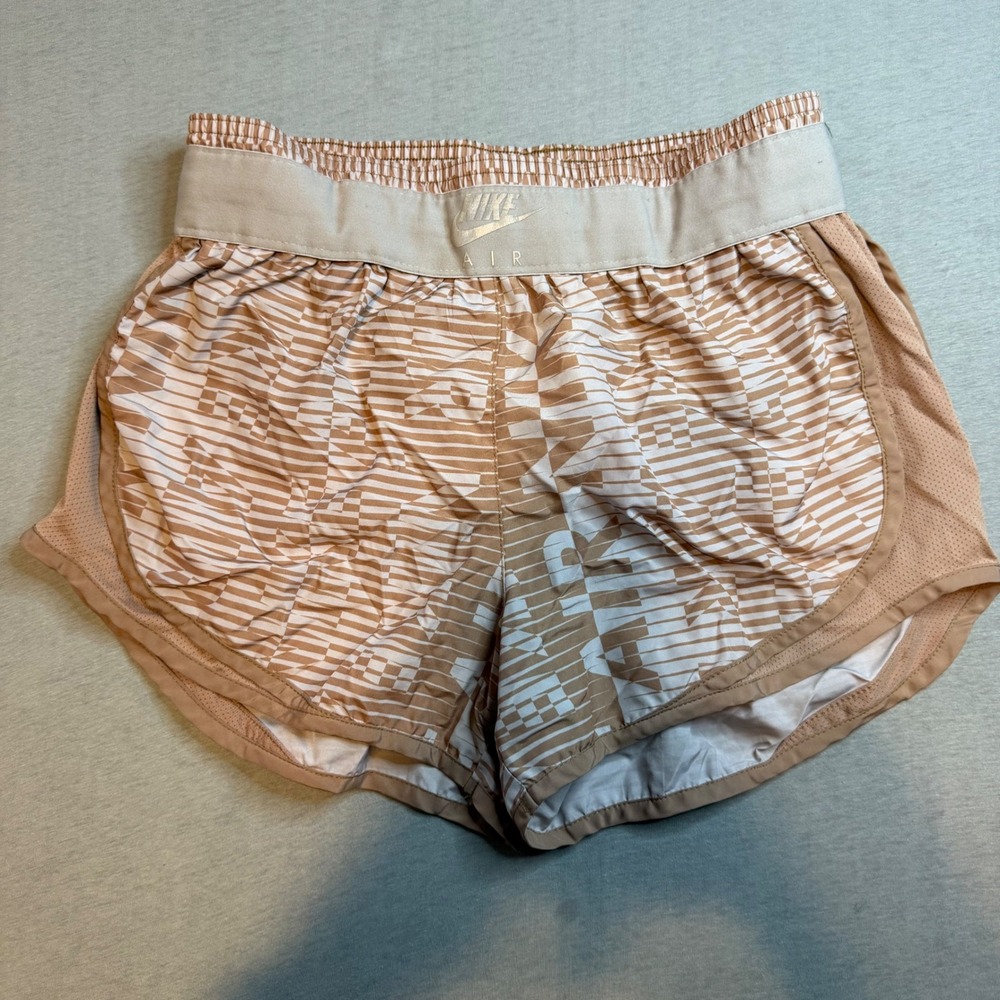 Nike Air Dri-FIT Running Shorts Tan Geometric Print Mesh Athletic Womens Small
